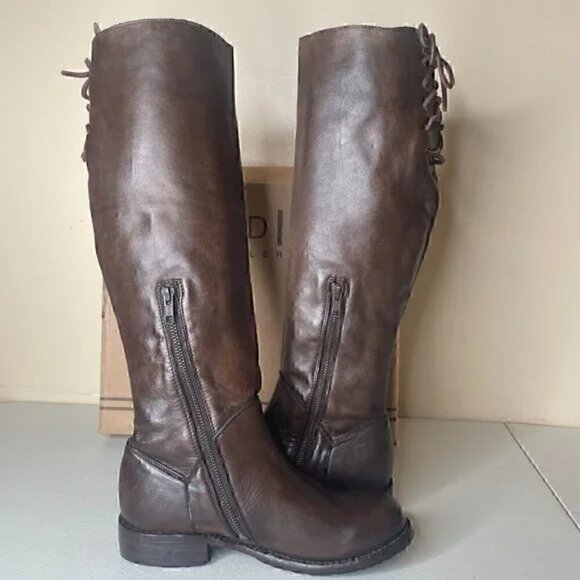BED STU Manchester Distressed Tall Leather Riding Boots Teak Brown Size 6 - Picture 2 of 16